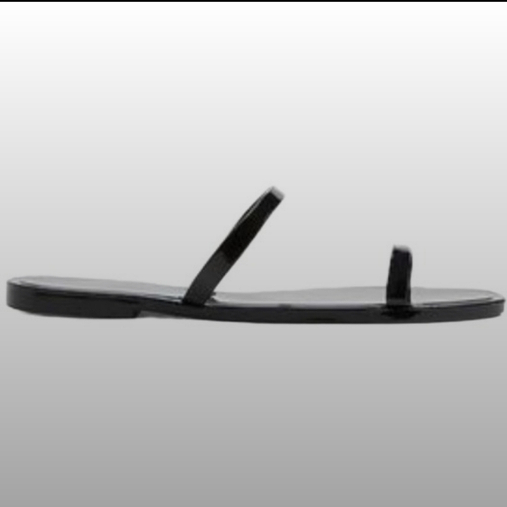 Express Slip On Flats Womens Sz 9 Black Jelly Slide Double Band Sandals Square